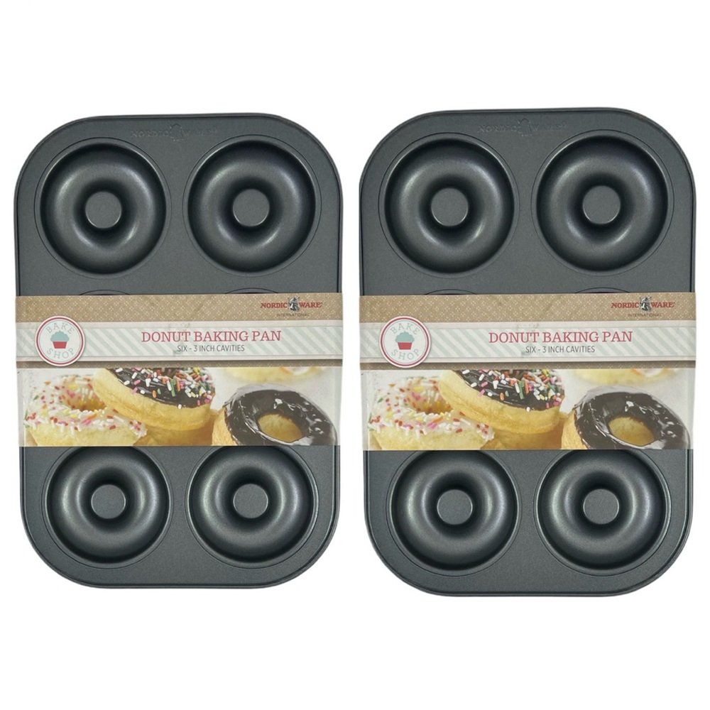 2 Nordic Ware 6-Cavity Donut Baking Pan Nonstick‎ 3” Doughnut Mold Silver